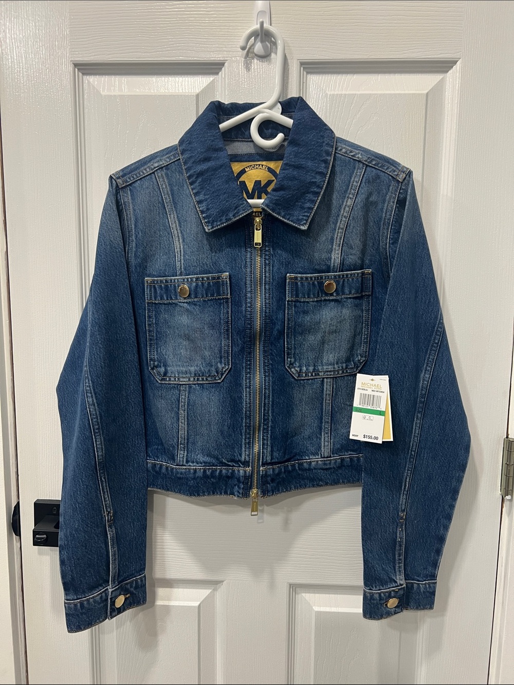 Michael Kors Women’s Denim Zip Front Jacket Medium Wash Size Large NWT